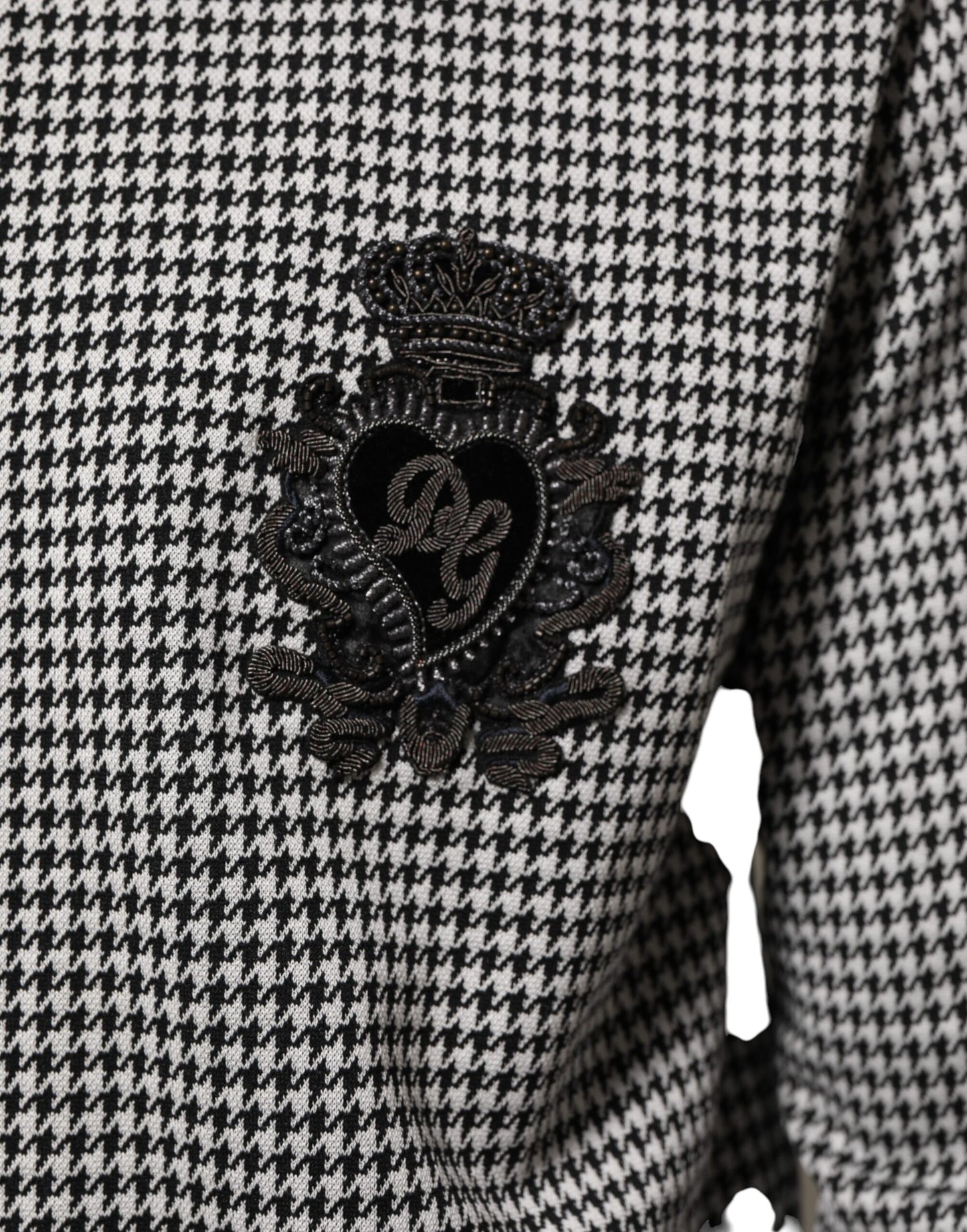 Dolce & Gabbana Black White Houndstooth Wool Crest Jacket Sweater