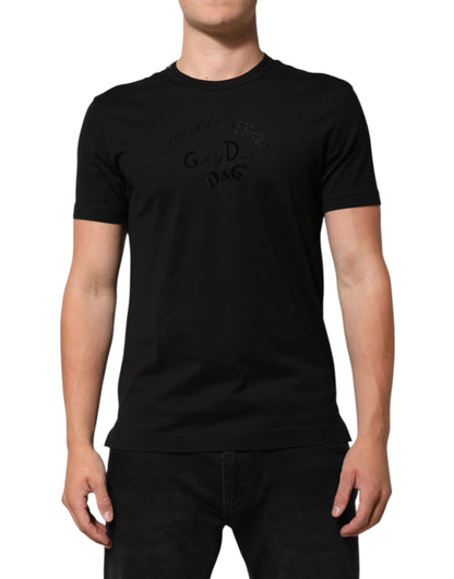 Dolce & Gabbana Black Cotton Velvet Logo Print Men T-shirt