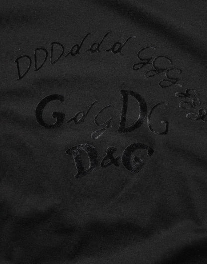 Dolce & Gabbana Black Cotton Velvet Logo Print Men T-shirt