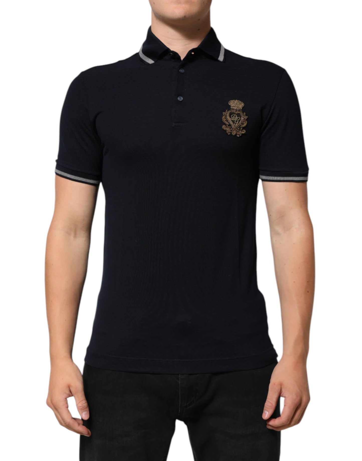 Dolce & Gabbana Navy Blue Cotton Crown Crest Logo Men T-Shirt