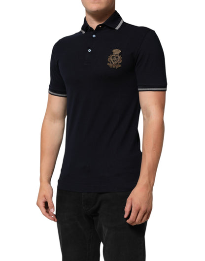 Dolce & Gabbana Navy Blue Cotton Crown Crest Logo Men T-Shirt