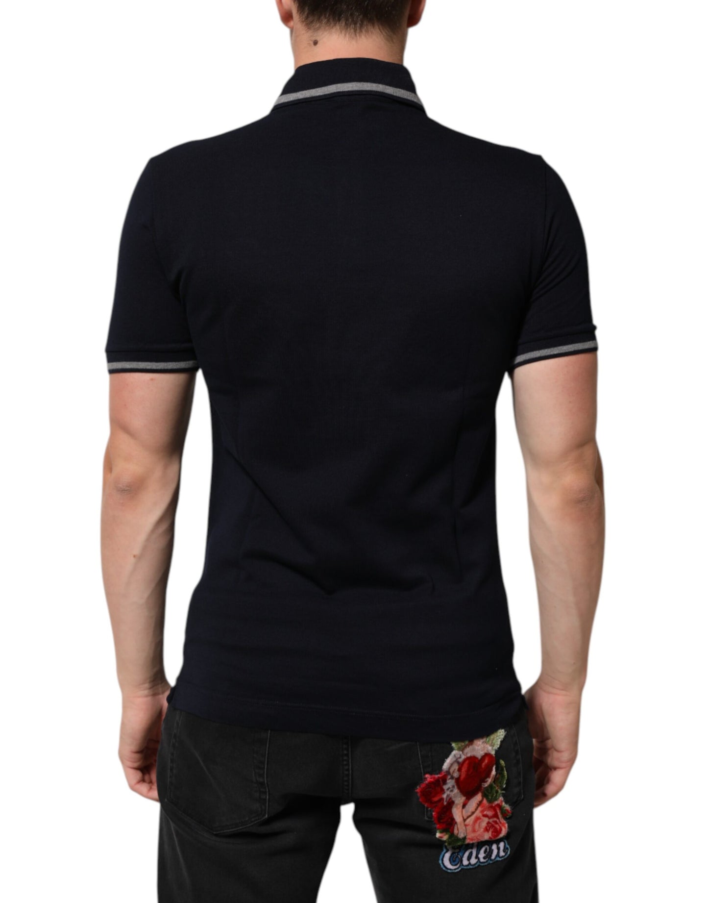 Dolce & Gabbana Navy Blue Cotton Crown Crest Logo Men T-Shirt