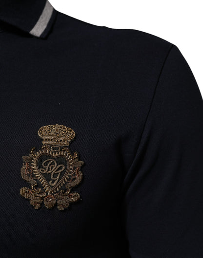 Dolce & Gabbana Navy Blue Cotton Crown Crest Logo Men T-Shirt