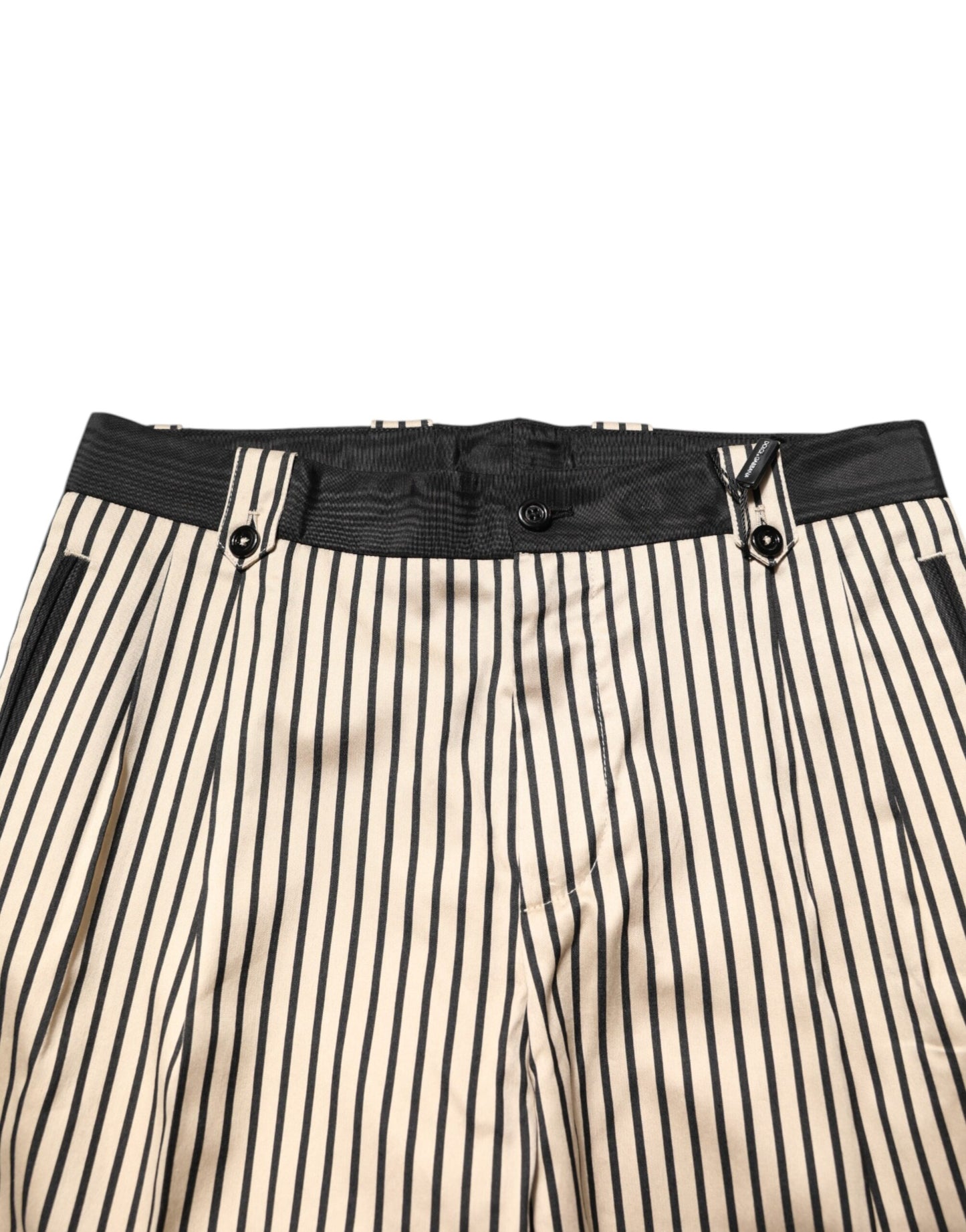 Dolce & Gabbana Beige Black Striped Cotton Slim Fit Trousers Pants