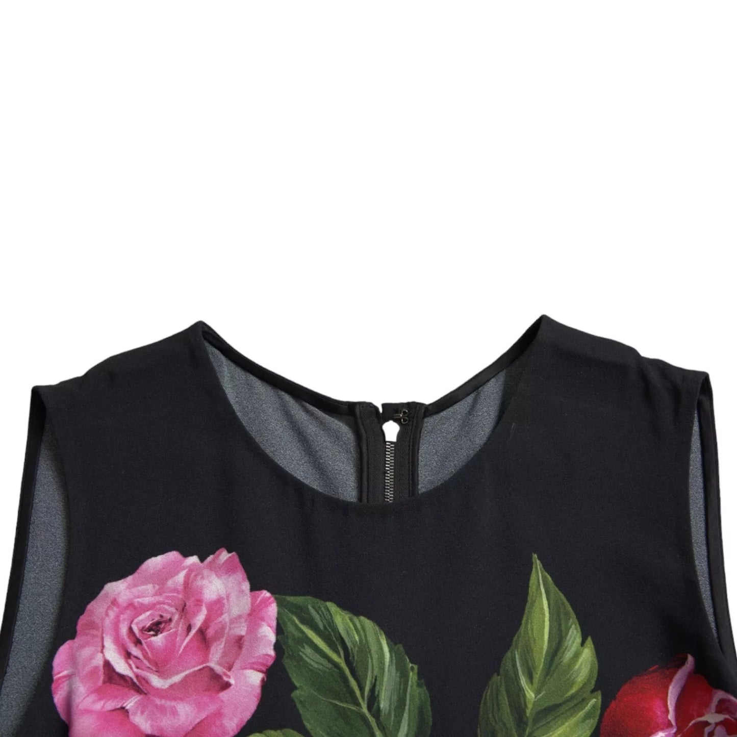 Dolce & Gabbana Black Floral Viscose Round Neck Tank Top