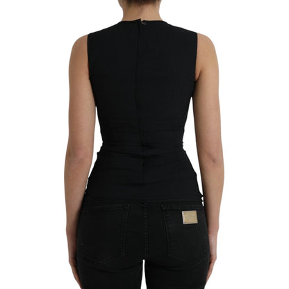 Dolce & Gabbana Black Floral Viscose Round Neck Tank Top