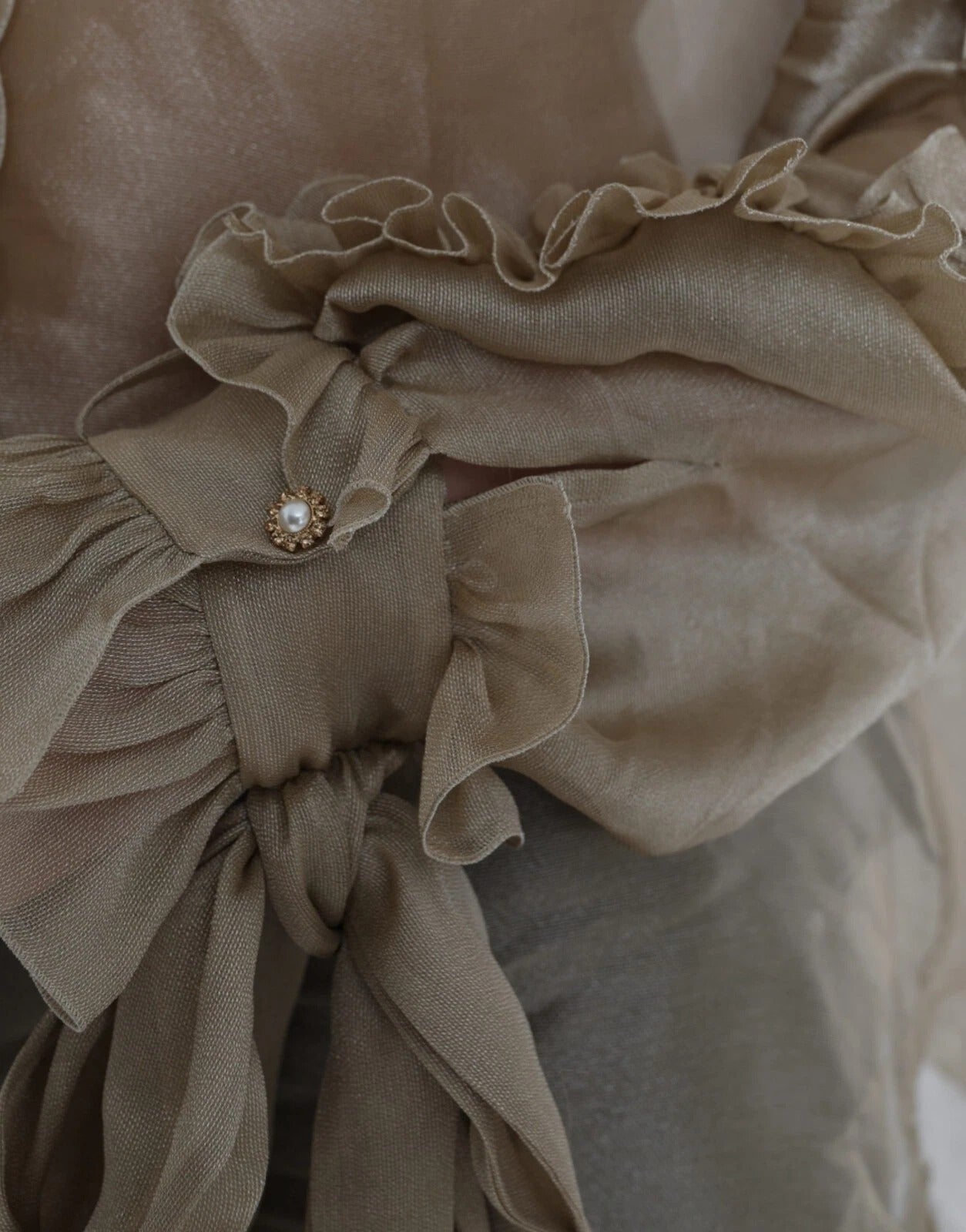 Dolce & Gabbana Gold Ascot Collar Ruffles Blouse Top