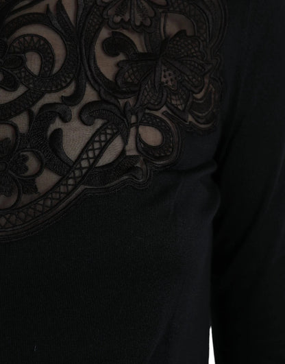 Dolce & Gabbana Black Silk Lace Trim Long Sleeves Blouse Top