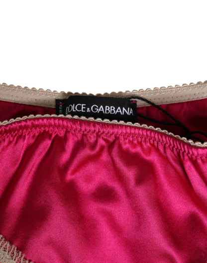 Dolce & Gabbana Pink Silk Satin Lace Trim New Slip Underwear