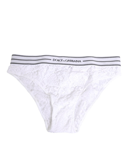 Dolce & Gabbana White Lace Slip Brief Logo Waistband Underwear