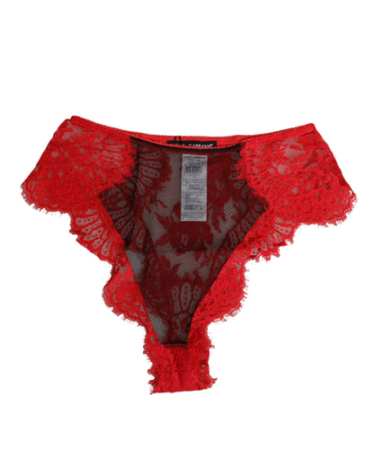 Dolce & Gabbana Red Floral Lace Sheer Briefs Women Underwear