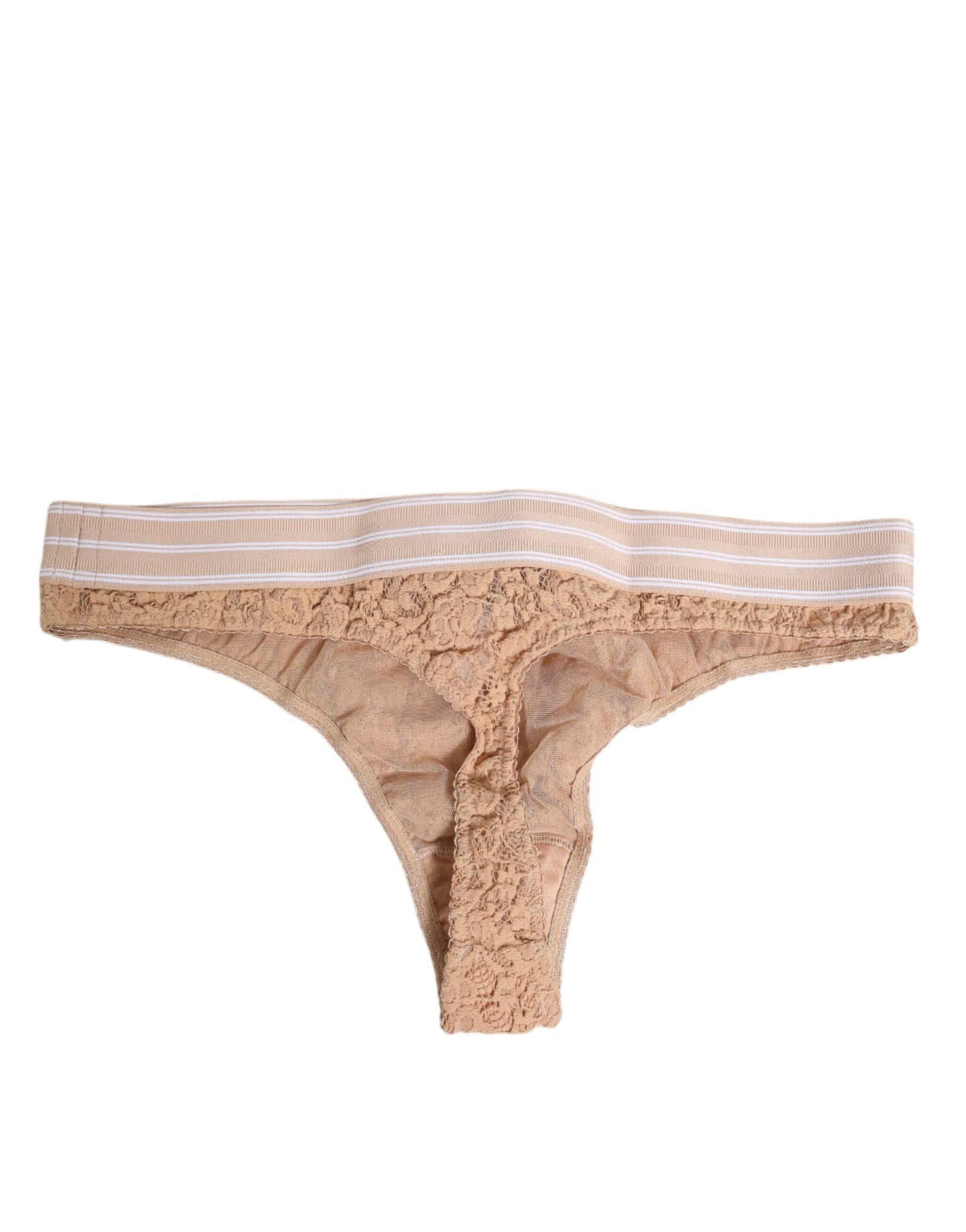 Dolce & Gabbana Beige Lace Logo Elastic Waist Thong Tanga Underwear