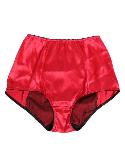 Dolce & Gabbana Red Silk Satin High-Waist Briefs Underwear