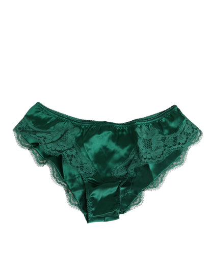 Dolce & Gabbana Green Satin Lace Briefs Women Underwear