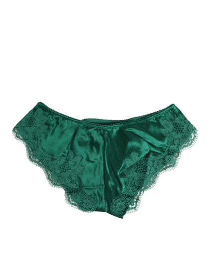 Dolce & Gabbana Green Satin Lace Briefs Women Underwear