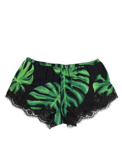 Dolce & Gabbana Black Green Tropical Print Lace Underwear