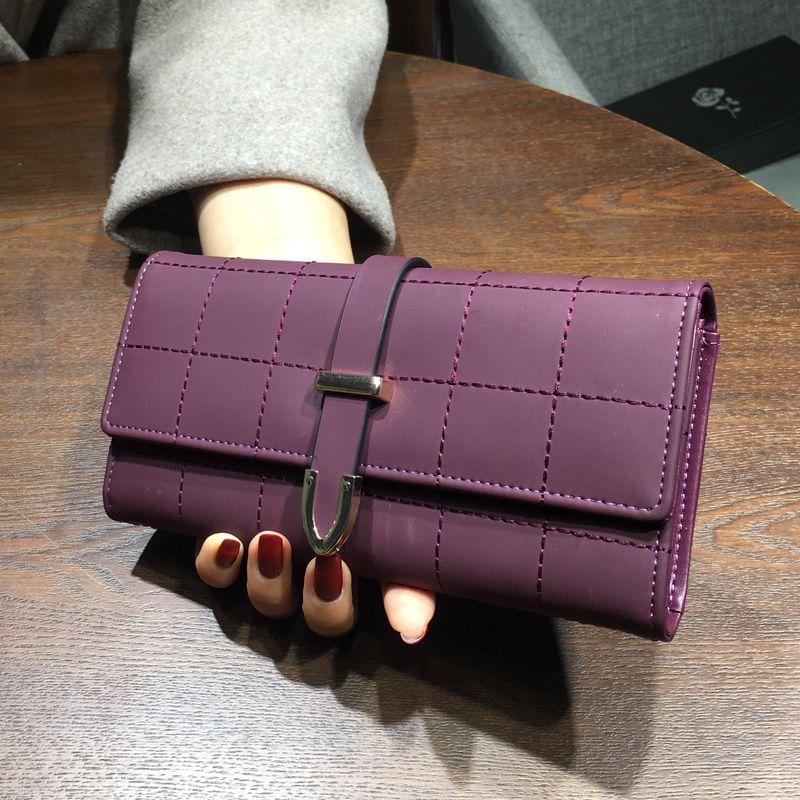 Carteras largas con cuadros de cuero de PU, monedero con broche