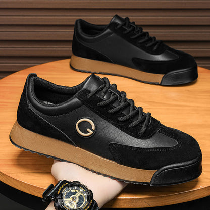 Zapatos planos casuales, superficie de cuero, suela gruesa impermeable, altura aumentada