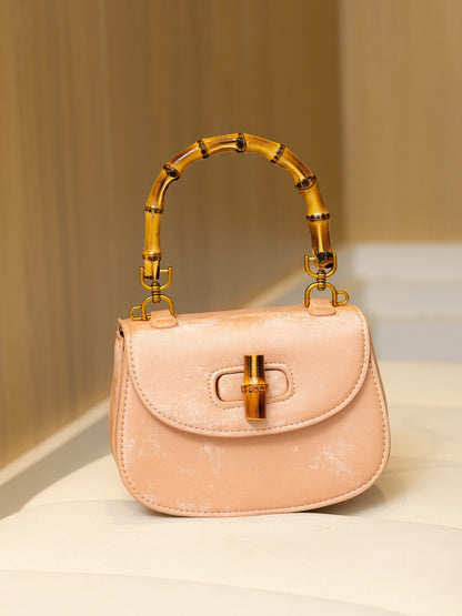 Bolso de mano estilo occidental con estructura de bambú, versátil, tipo bandolera