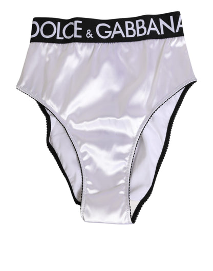 Dolce & Gabbana White Satin High-Waist Black Logo Women Underwear
