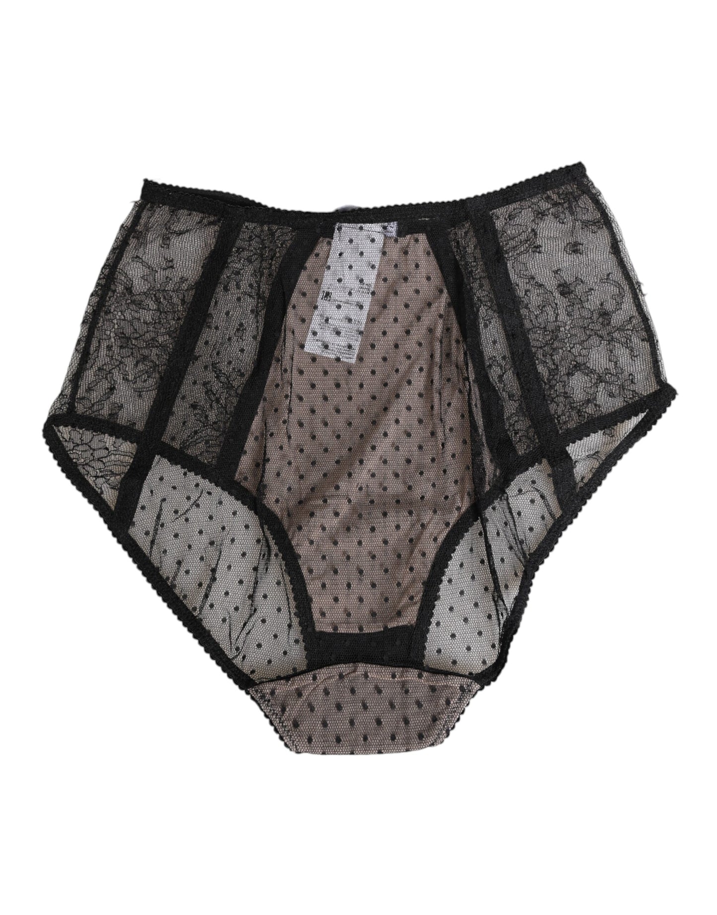 Dolce & Gabbana Black Sheer Polka Dot Lace High Waist Underwear