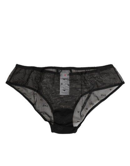 Dolce & Gabbana Black Sheer Mesh Lace Polka Dot Logo Underwear