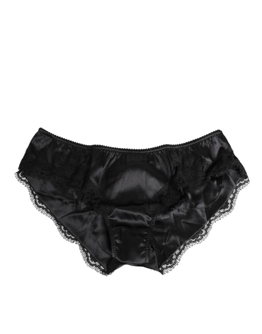 Dolce & Gabbana Black Silk Satin Lace Trim Panty  Underwear