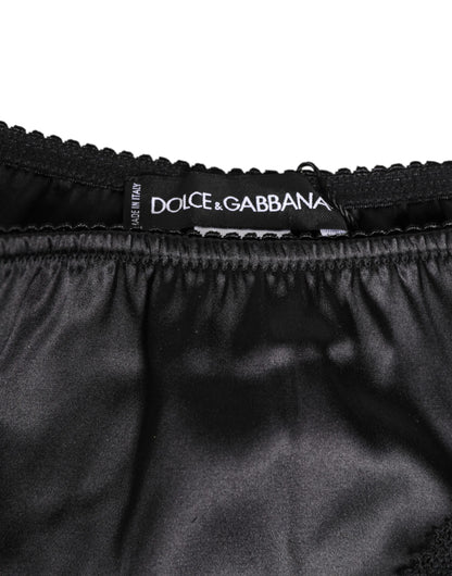 Dolce & Gabbana Black Silk Satin Lace Trim Panty  Underwear