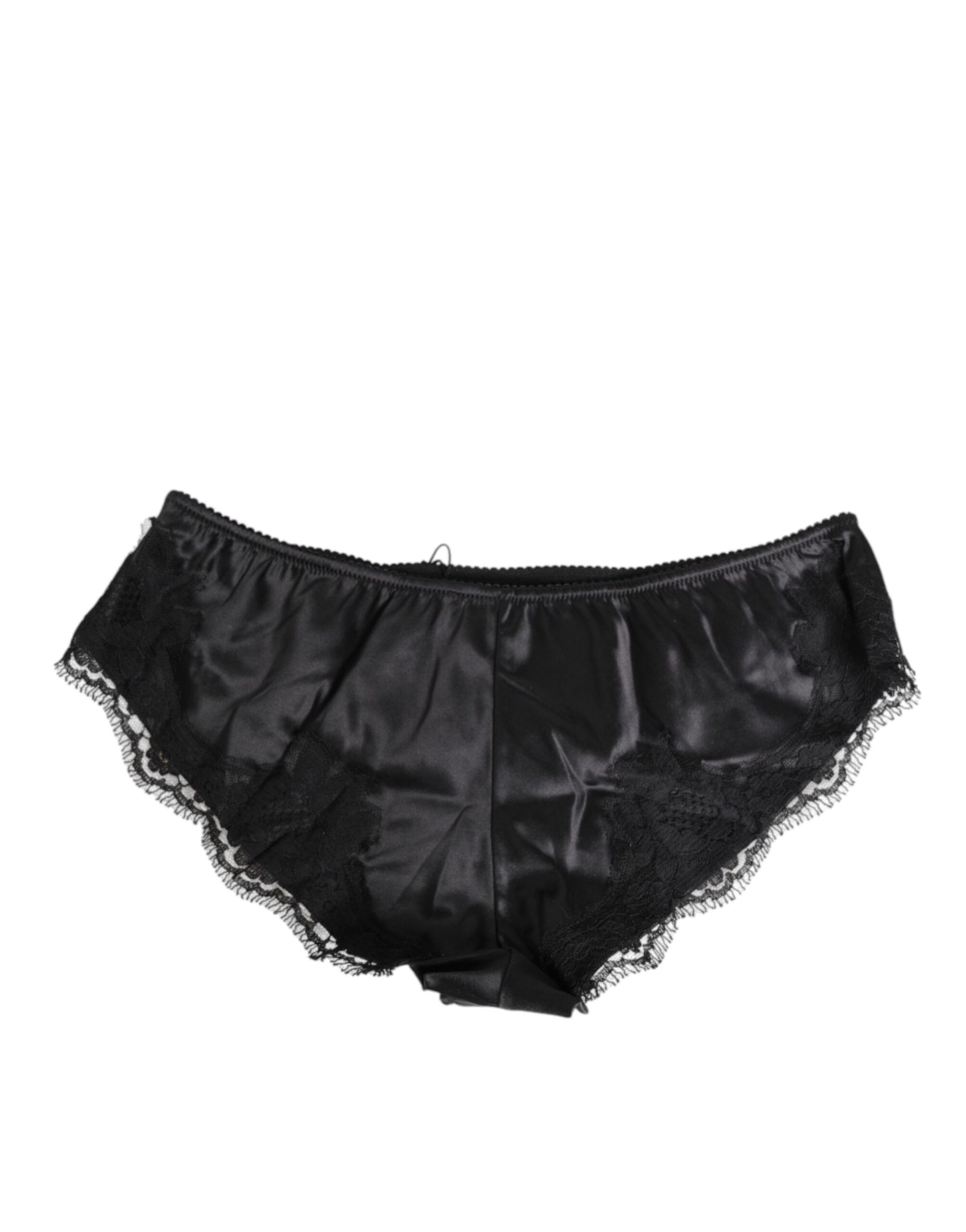 Dolce & Gabbana Black Silk Satin Lace Trim Panty  Underwear