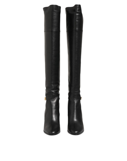 Dolce & Gabbana Black Leather Over-The-Knee DG Boots  Shoes