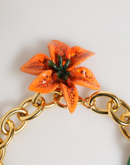 Dolce & Gabbana Multicolor Gold Brass Tiger Lily Floral Chai Necklace