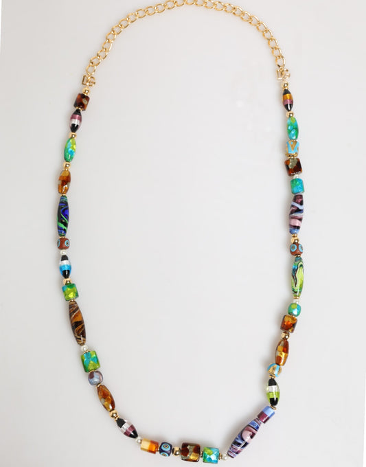 Dolce & Gabbana Multicolor Murano Glass Beads Gold Chain Jewelry Necklace