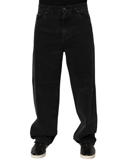 Dolce & Gabbana Black Denim Wide Leg Relaxed Fit Pants Jeans