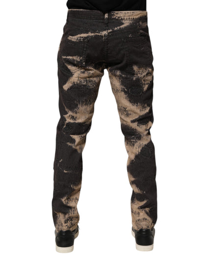 Dolce & Gabbana Beige Black Corduroy Tie-Dye Cotton Blend Pants
