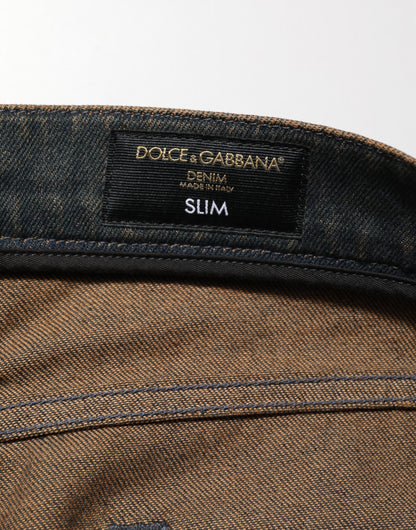 Dolce & Gabbana Dark Brown Tattered Cotton Skinny Denim Jeans