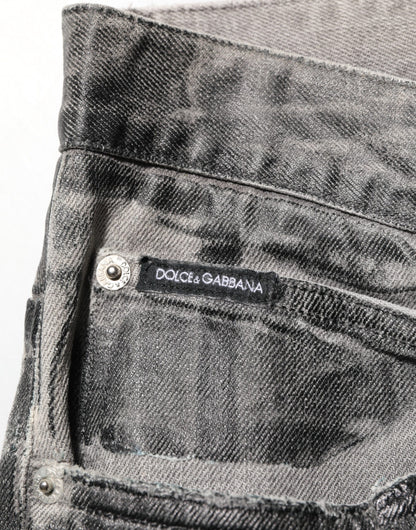 Dolce & Gabbana Black Grey Graphic Print Denim Pants Jeans