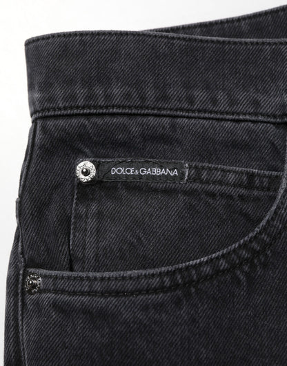 Dolce & Gabbana Black Cotton Logo Men Mid Waist Denim Jeans