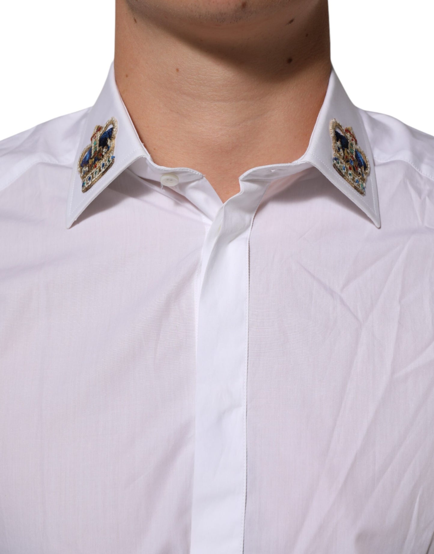 Dolce & Gabbana White Crown Collared GOLD Formal Dress  Shirt