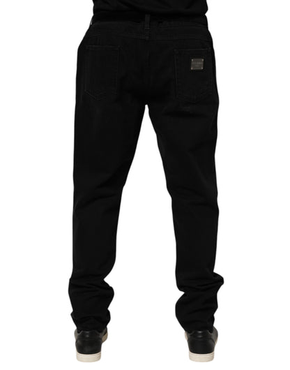 Dolce & Gabbana Black Cotton Regular Denim Men Trouser Jeans