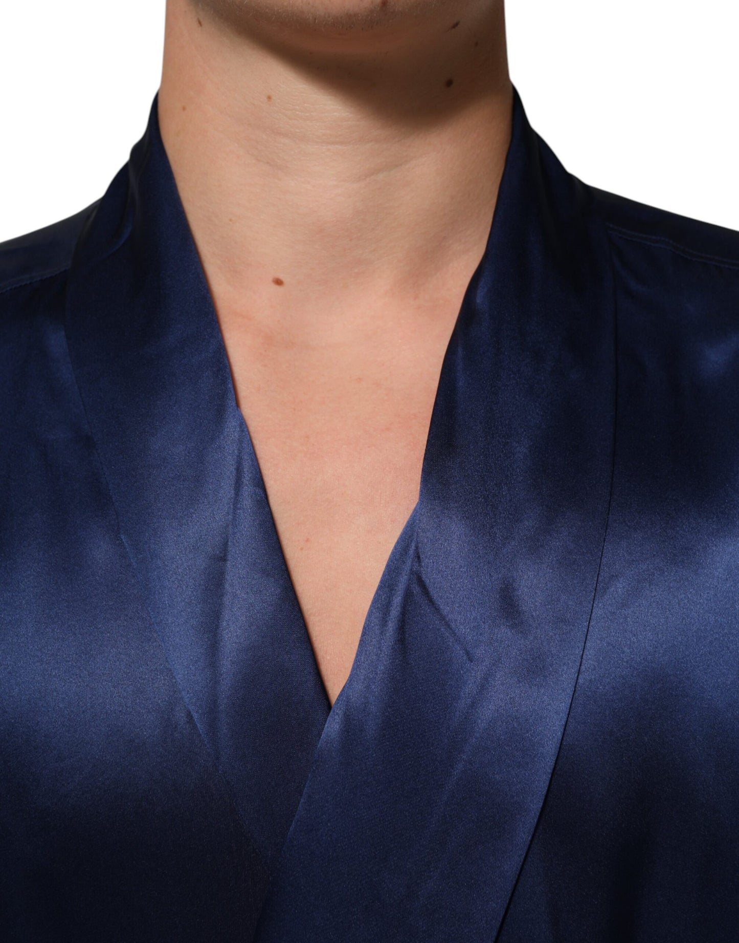 Dolce & Gabbana Blue Oversize Silk Satin Long Sleeves Shirt