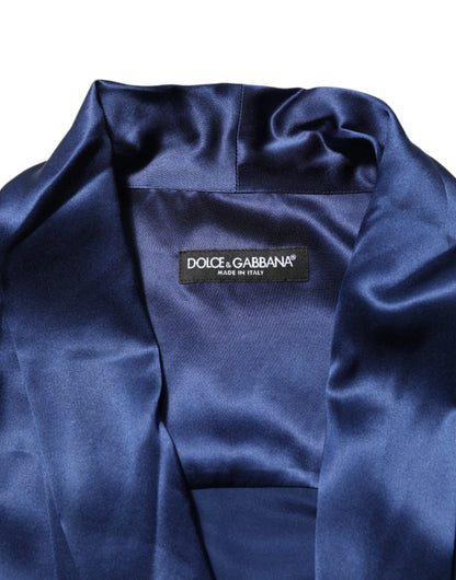Dolce & Gabbana Blue Oversize Silk Satin Long Sleeves Shirt