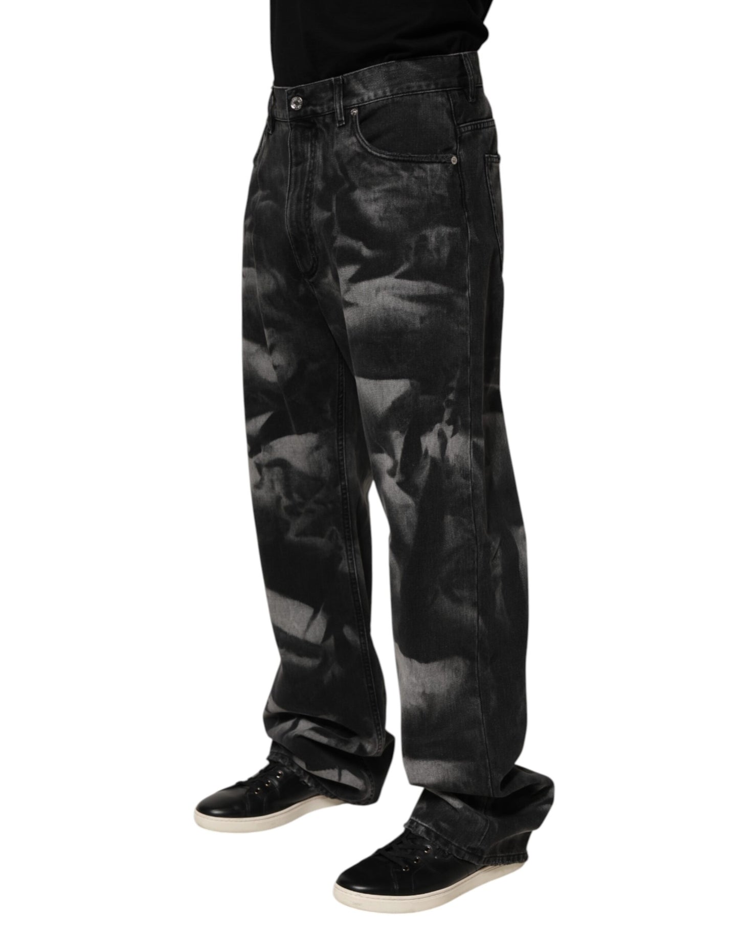Dolce & Gabbana Black Marbled Effect Straight Men Denim Jeans