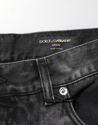 Dolce & Gabbana Black Marbled Effect Straight Men Denim Jeans