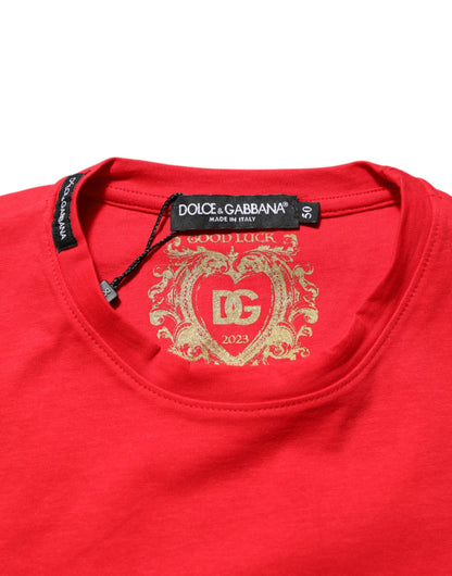 Dolce & Gabbana Red Goodluck 2023 Cotton Crew Neck T-shirt
