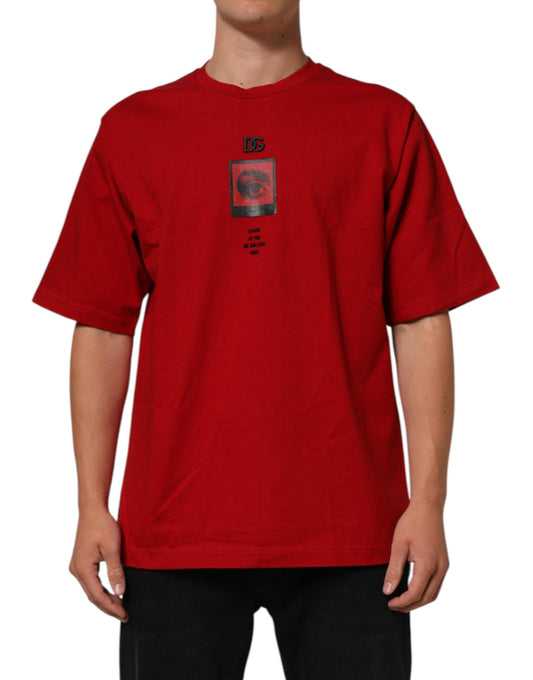 Dolce & Gabbana Red Logo Eye Print Cotton Short Sleeve T-shirt