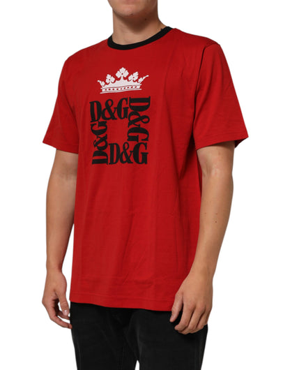 Dolce & Gabbana Red Logo Crown Cotton Short Sleeves T-shirt