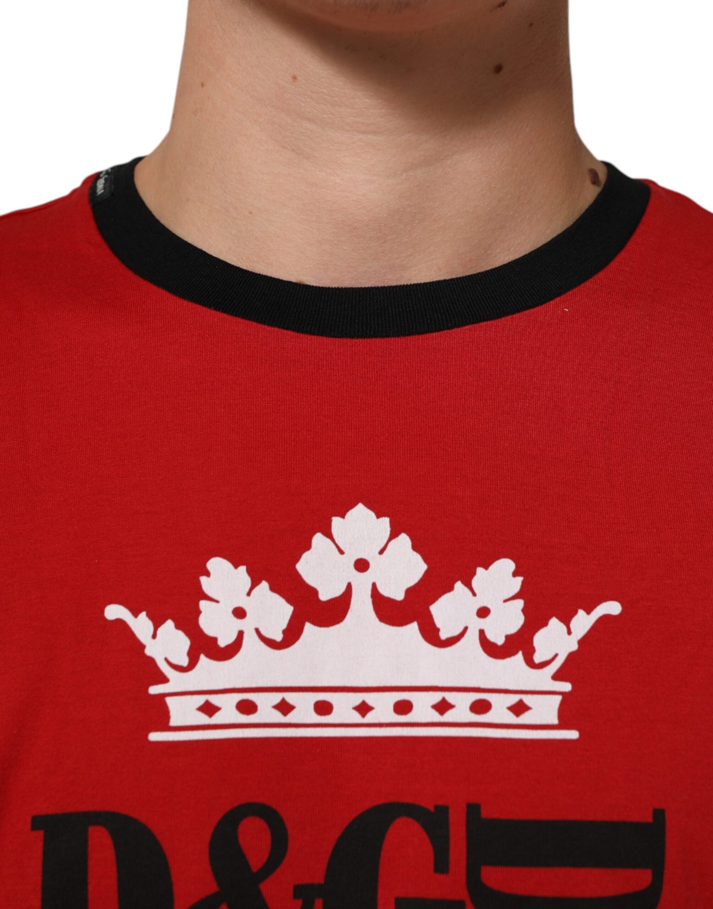 Dolce & Gabbana Red Logo Crown Cotton Short Sleeves T-shirt