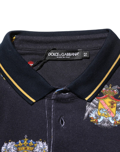 Dolce & Gabbana Blue Heraldic Crest Print Polo Shirt T-shirt
