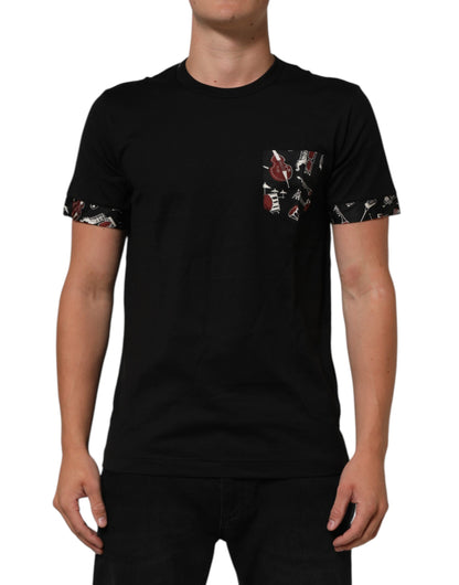 Dolce & Gabbana Black Musical Print Cotton Crew Neck T-shirt