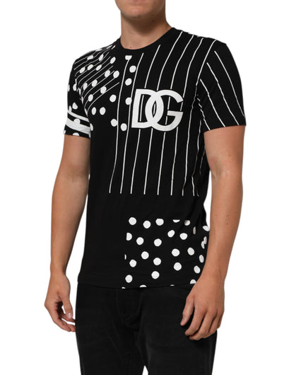 Dolce & Gabbana Black Cotton Polka Dots Round Neck T-shirt